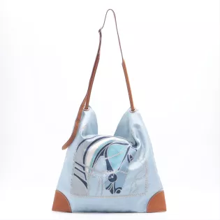 Sac Cabas Silk City Hermès Soie Bleu