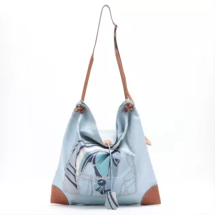 Sac Cabas Silk City Hermès Soie Bleu