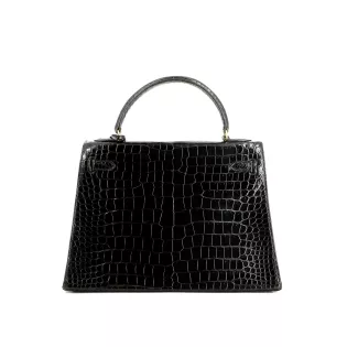 Sac à main Kelly 32 Hermès Cuir Aligator Noir