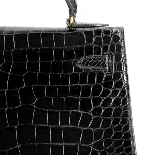 Sac à main Kelly 32 Hermès Cuir Aligator Noir