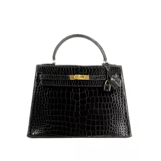 Sac à main Kelly 32 Hermès Cuir Aligator Noir
