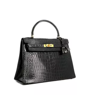 Sac à main Kelly 32 Hermès Cuir Aligator Noir