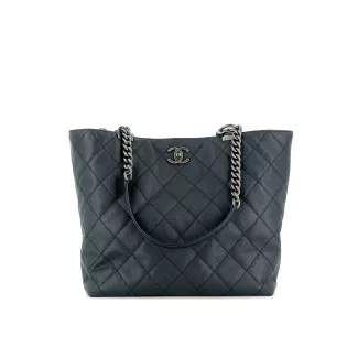 Sac Cabas Chanel Cuir Bleu marine