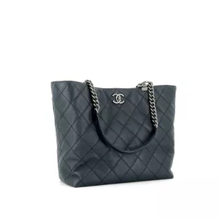 Sac Cabas Chanel Cuir Bleu marine