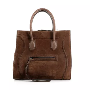 Sac à main Trapèze Céline Cuir effet daim  Marron