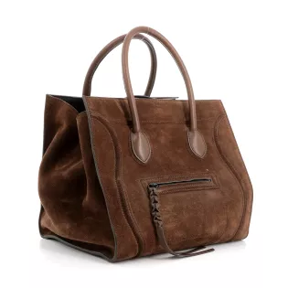 Sac à main Trapèze Céline Cuir effet daim  Marron