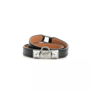 Bracelet Hermès Rivale Double Tour Cuir Noir