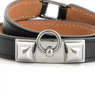 Bracelet Hermès Rivale Double Tour Cuir Noir