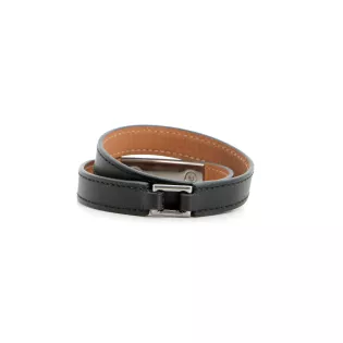 Bracelet Hermès Rivale Double Tour Cuir Noir