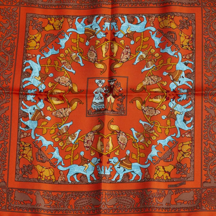 Carré Hermès 45 Early America Soie Orange