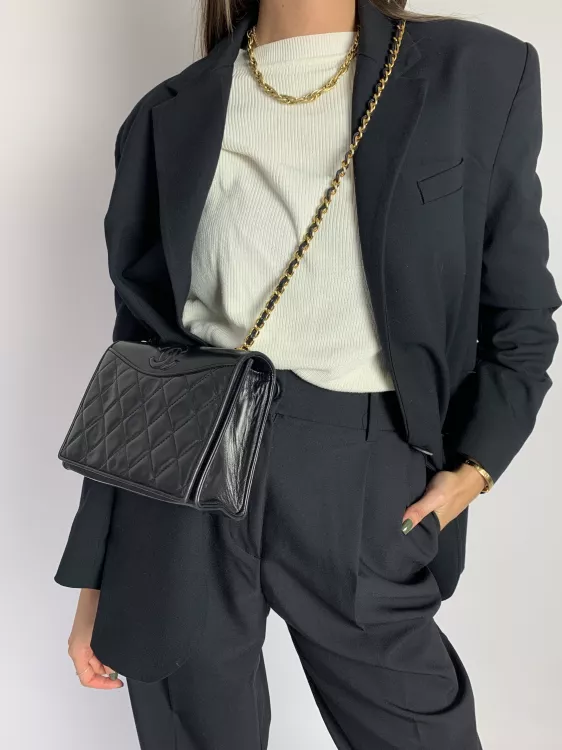 Sac porté épaule Vintage Chanel Cuir Noir