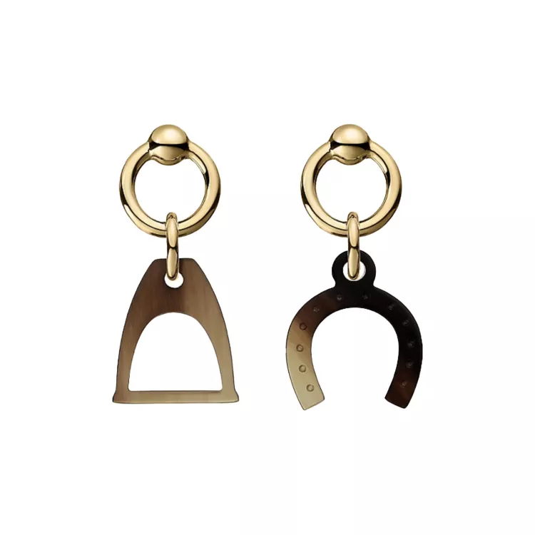 Boucles d'oreilles Amulette Equestre Hermès résine Marron