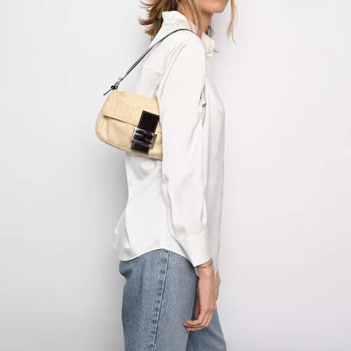 Zucca Mamma Baguette Fendi Shoulder Bag Cream Canvas and